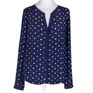 Anthropology TheKorner Blue & White Polka Dot Long Sleeve Silk BlouseTop size S